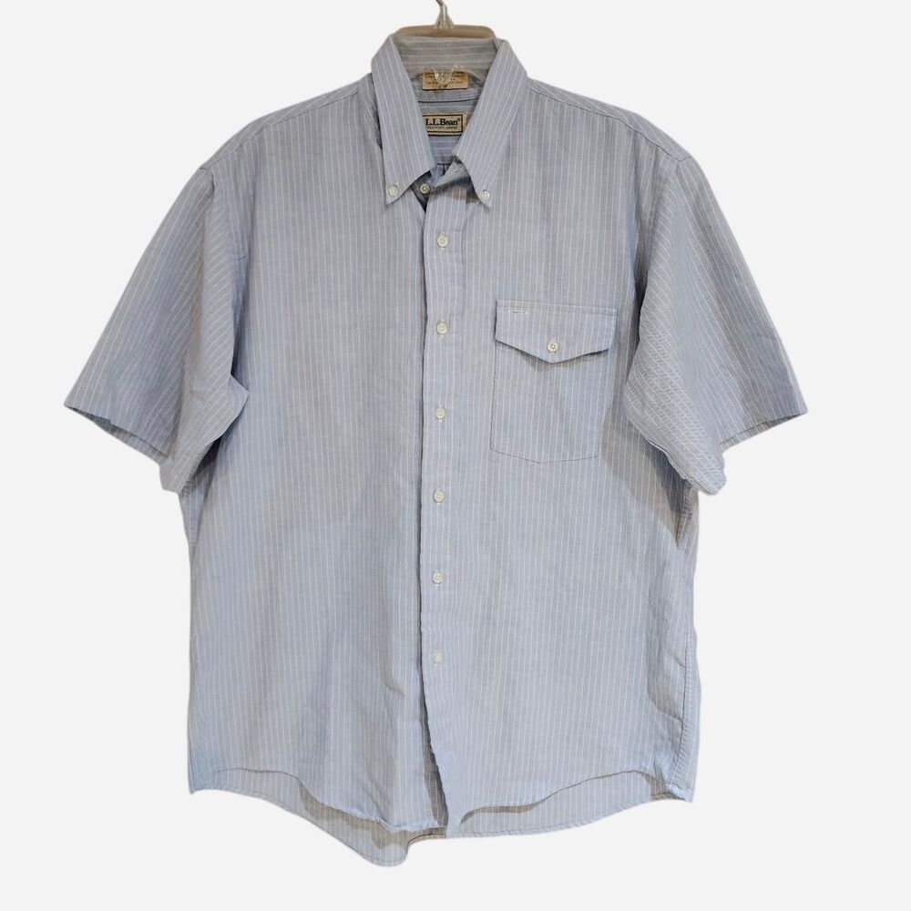vintage cottagecore granola blue white striped l.l. bean shirt